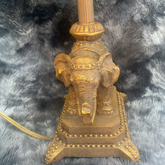 Elegant Gold Elephant Table Lamp with Beaded Trimmed Cloth shade - Picture 4 of 17